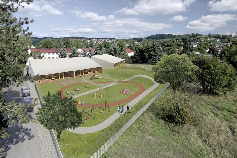 pohled na zahradu z ptačí perspektivy – mateřská škola v semilech | Horalík Atelier